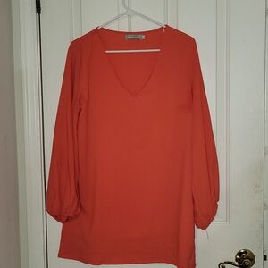 Elegant V-Neck Blouse in Vibrant Orange